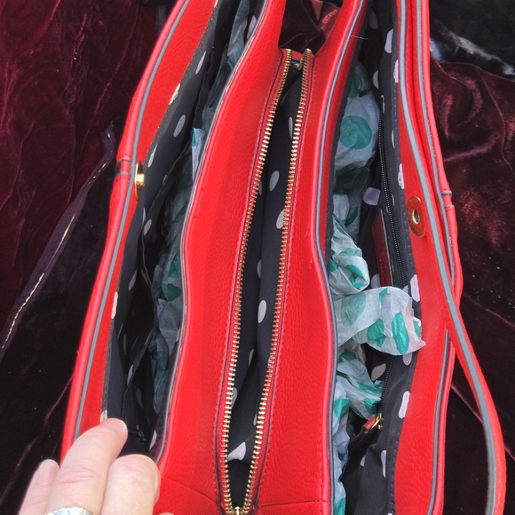 Anne Klein Red Pebbled Leather Shoulder Bag – Triple Compartment Tote - Picture 4 of 8